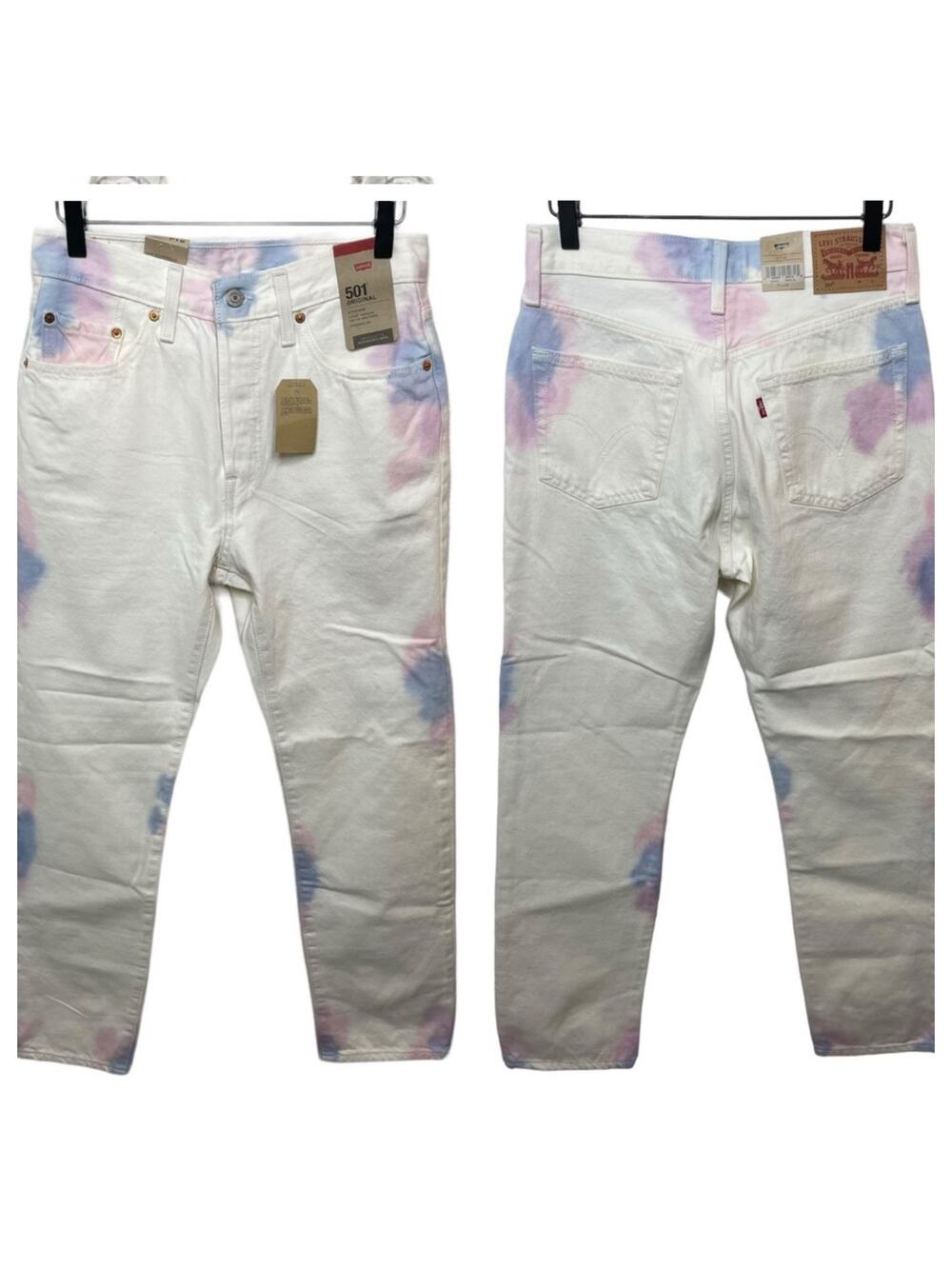 NEW Levi’s 501 Jeans High Rise Straight Leg White Tie-Dye Button Fly Womens 27